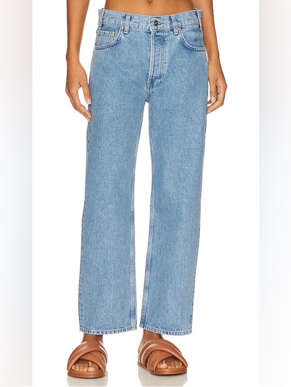 Anine Bing Gavin Jean Relaxed Straight 90s Light Blue Wash Button Fly Sz28